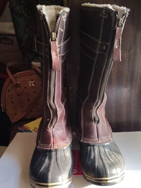 Sorel Brown Waterproof Winter Zip Duck Boots with Shearling Lining